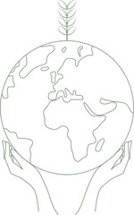 Earth globe line art style vector Illustration. Earth day. Environment Day. World map in simple linear style. doodle vector illustration.