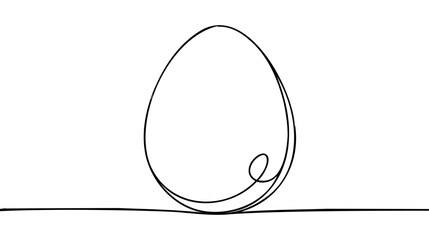 Egg line art, Continuous one line drawing of whole egg in shell, Black and white graphics.