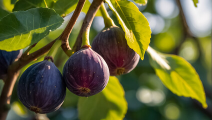 Fresh ripe figs on a branch close-up mediterranean