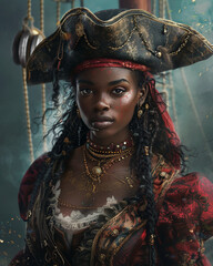 fantasy portrait of a black female pirate