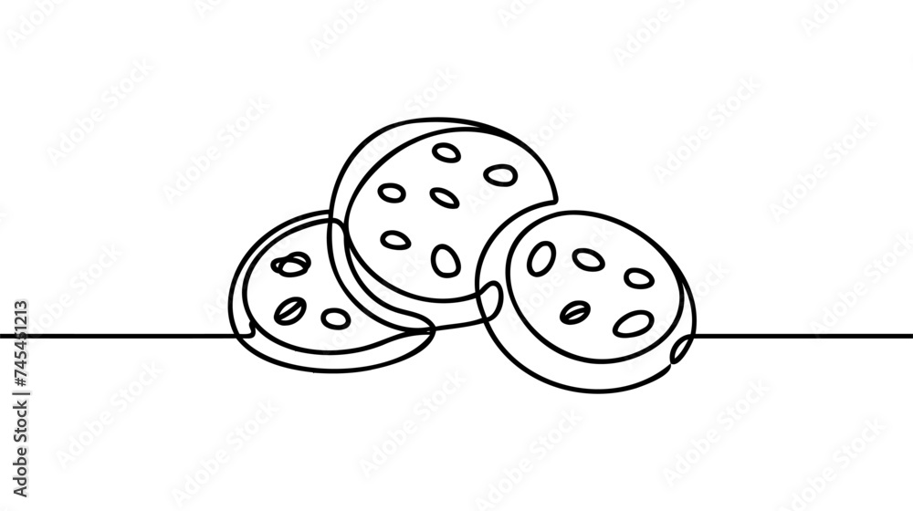 Poster continuous one line drawing of chip cookies. dessert concept. single line draw design vector graphic
