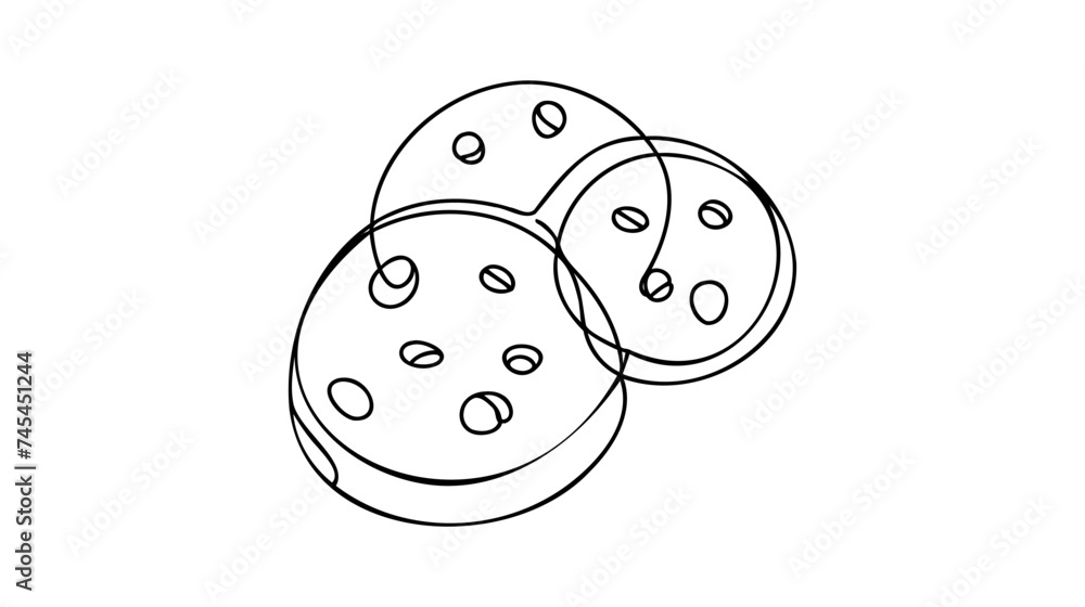 Poster continuous one line drawing of chip cookies. dessert concept. single line draw design vector graphic