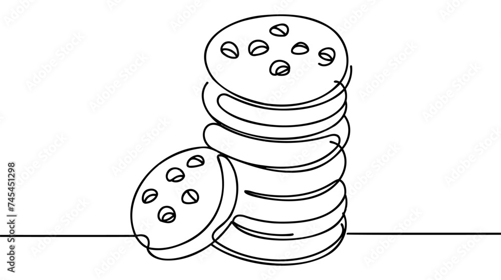Poster continuous one line drawing of chip cookies. dessert concept. single line draw design vector graphic