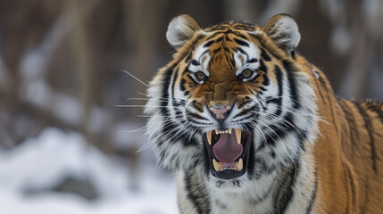Beautiful of Siberian Tiger Growling . Generative Ai