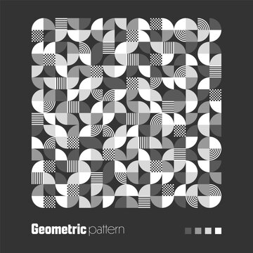 Geometric trendy pattern. Modern background with simple elements. Retro texture with basic geometric shapes. Print design, minimalist poster cover. Vector illustration