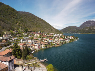 Fototapeta na wymiar Porlezza small town on Lake Lugano, Italy