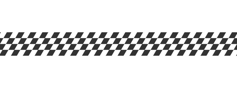 Ribbon with race flag or checkerboard pattern in diagonal arrangement. Chess game or rally sport car competition background. Slanted black and white checkered texture