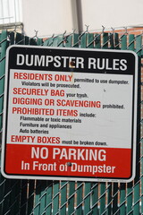 no dumpster rules sign