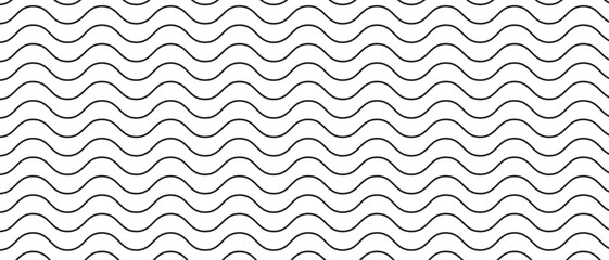 Horizontal wavy lines background. Parallel black and white undulate stripes pattern. Fluid, sea, ocean, river, lake wavy texture. Wind, fresh air, flow minimalistic graphic print