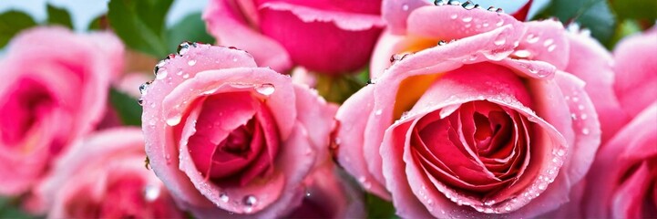 pink roses with dew drops isolated on background