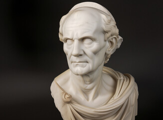 a marble bust of an old man with beautifully sculpted features reflecting masterful classical art - 745453631
