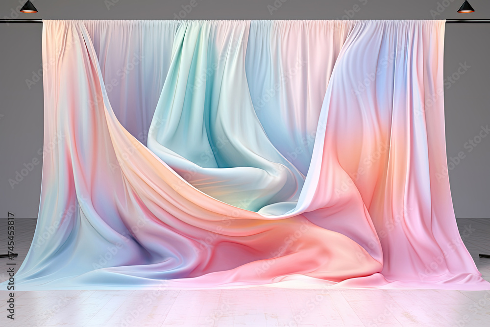 Poster A vibrant, multicolored cloth cascades elegantly over a backdrop, creating a mesmerizing display of color and texture