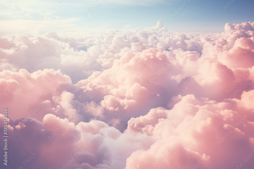 Poster A mesmerizing view of fluffy white clouds floating gracefully in the sky as seen from the window of a plane