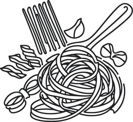 Fototapeta premium pasta in continuous line drawing minimalist style, food illustration.