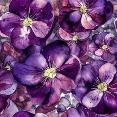 Seamless violet watercolor flowers illustration pattern, wedding wallpaper design. Generative ai