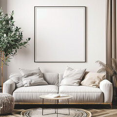 Stylish Living Room Interior with Elegant Sofa and Frame Mockup