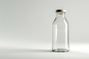 Simple Clear Glass Bottle with Silver Lid on a Bright White Background