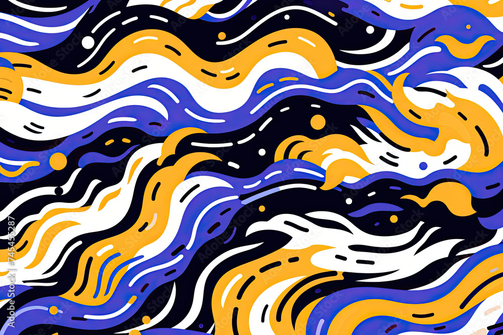 Poster Abstract pattern featuring a dynamic composition of wavy lines and dots in a mesmerizing display of movement and rhythm