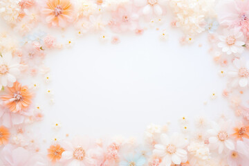 A serene white background adorned with vibrant pink and orange flowers, creating a whimsical and enchanting floral display