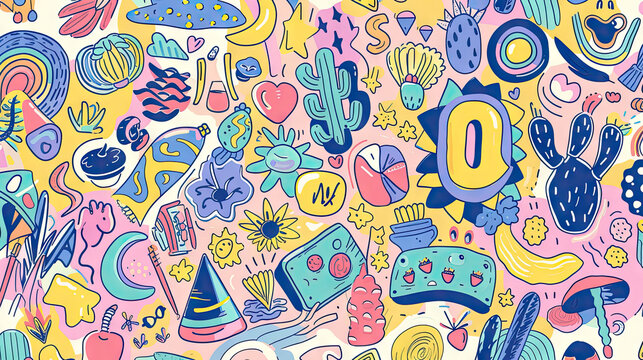 Hand-Drawn Abstract Girly Doodles: Flat Icon Set for Creative Projects