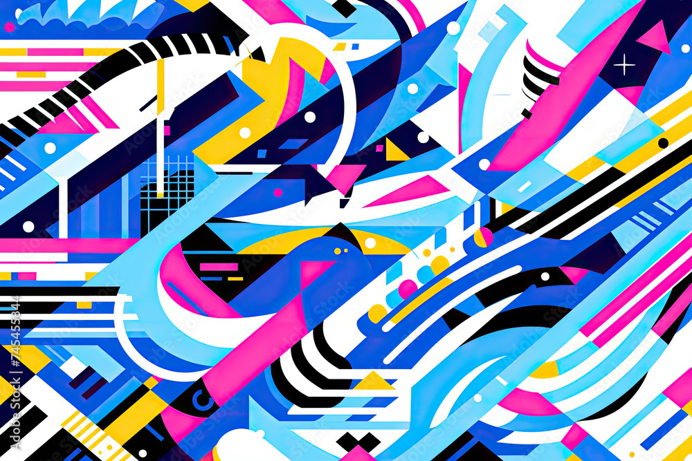 Aufkleber A dynamic and vibrant abstract painting featuring a mesmerizing display of colorful lines and shapes intertwining and overlapping in a harmonious dance of energy and movement
