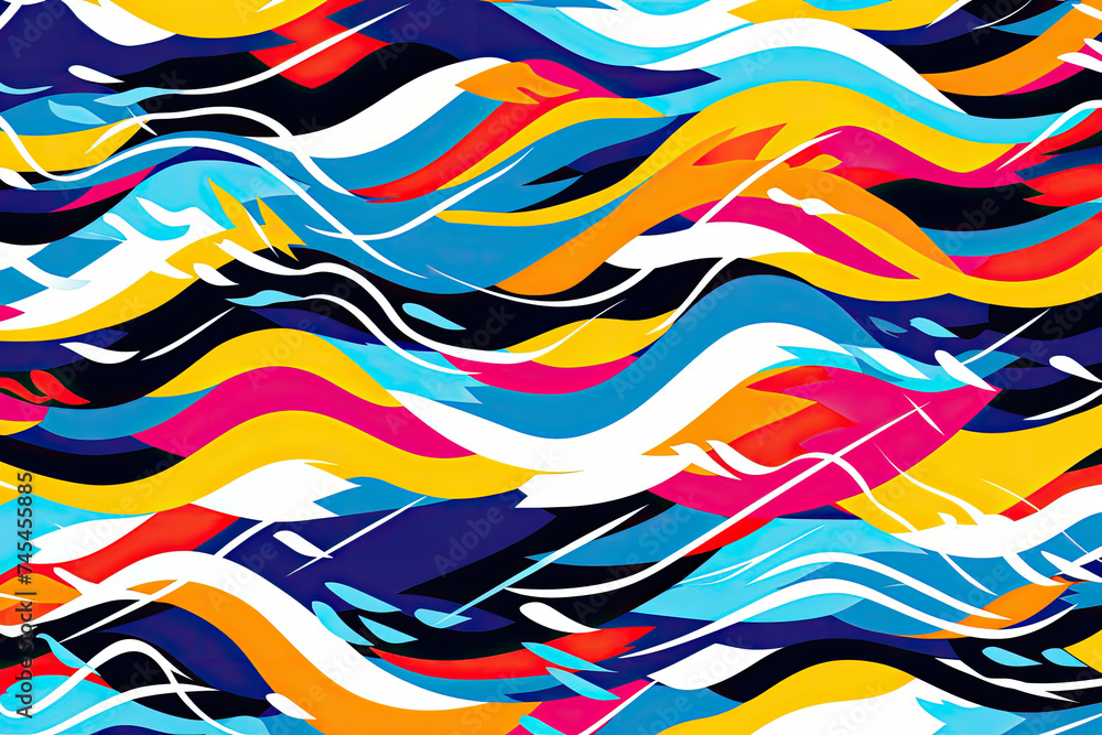 Aufkleber A vibrant and dynamic abstract pattern featuring a mesmerizing array of wavy lines in various colors, creating a sense of movement and harmony
