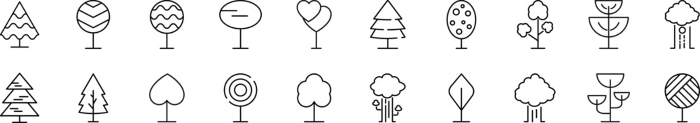 Set of line icons of trees. Editable stroke. Simple outline sign for web sites, newspapers, articles book