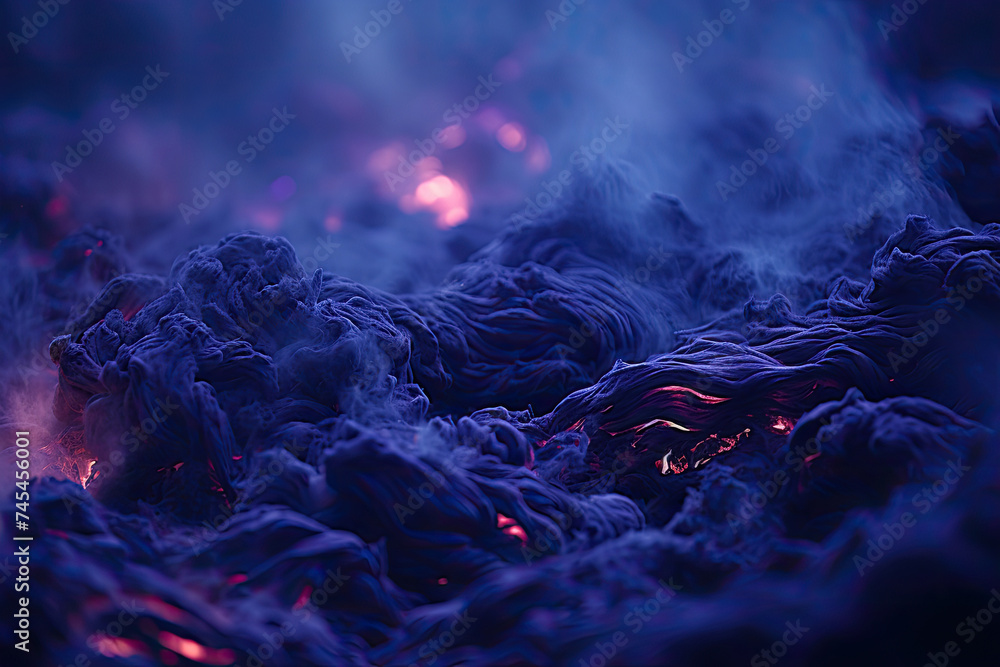 Poster an intimate view of a swirling blend of vivid blue and fiery red substance, creating a mesmerizing and dynamic visual experience
