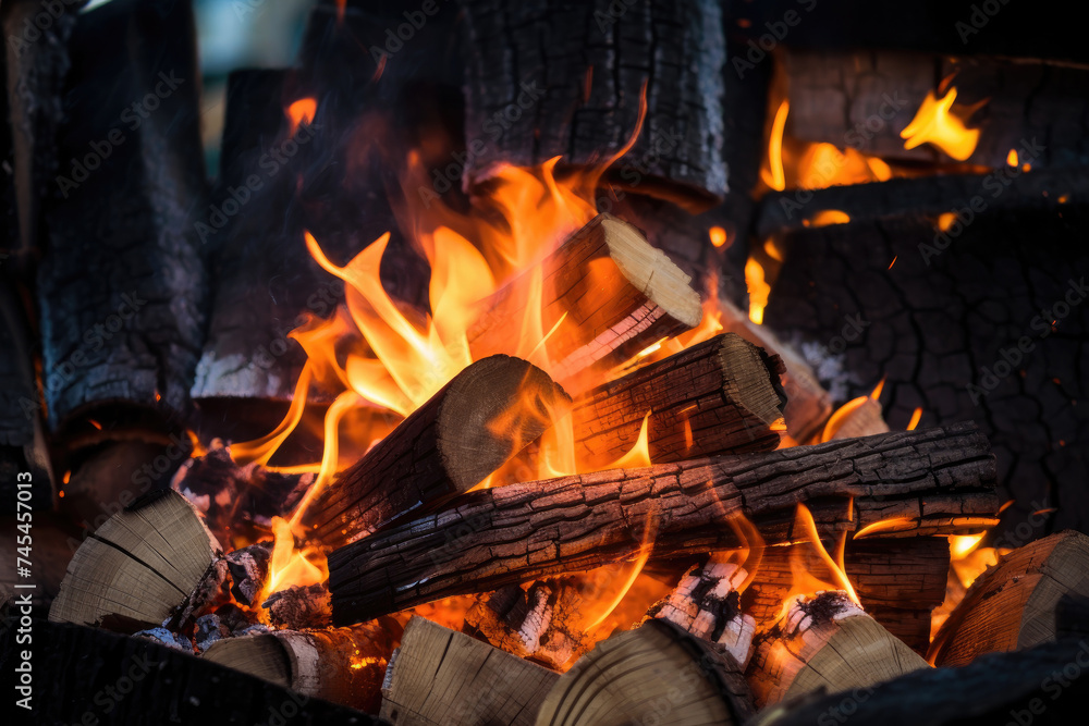 Aufkleber intense flames dance and flicker in a fireplace, creating a mesmerizing display of warmth and light