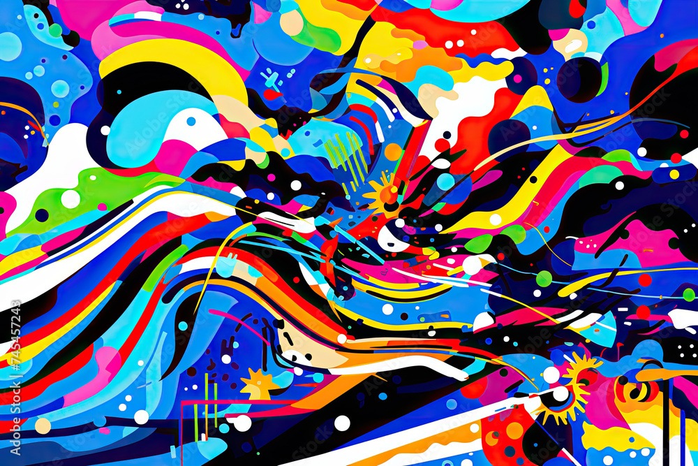 Aufkleber A mesmerizing painting featuring a colorful abstract design with bold brush strokes and intricate patterns, creating a harmonious composition of hues and shapes