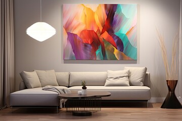 Abstract Art Wall Inspirations: Curtain Blends, Minimalist Furniture & Unique Wall Art Harmony