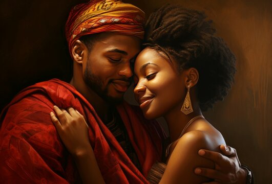 Joyful African couple love. Beach romantic. Generate Ai