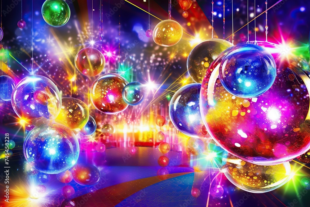 Poster a mesmerizing sight of a bunch of bubbles gently floating in the air, reflecting the light and creat