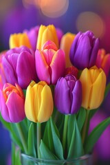 A grand vase overflowing with a vibrant assortment of tulips in a dazzling array of colors, creating a breathtaking display of natures beauty