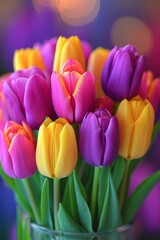 Fototapeta premium A grand vase overflowing with a vibrant assortment of tulips in a dazzling array of colors, creating a breathtaking display of natures beauty