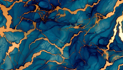 Obraz premium Elegantly marbled blue and gold texture, reminiscent of natural stone or luxurious abstract art.