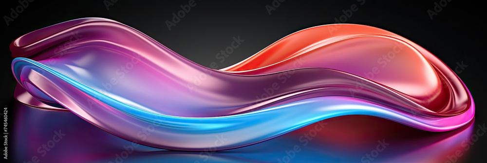 Poster A vibrant, swirling wave of multicolored liquid flows gracefully across a dark black background, creating a mesmerizing and dynamic display of color and movement