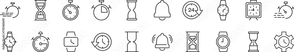 Aufkleber collection of thin line icons of clock. editable stroke. simple linear illustration for web sites, n
