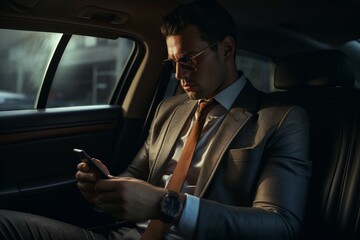 Communicative Man car using phone. Driver road. Generate Ai