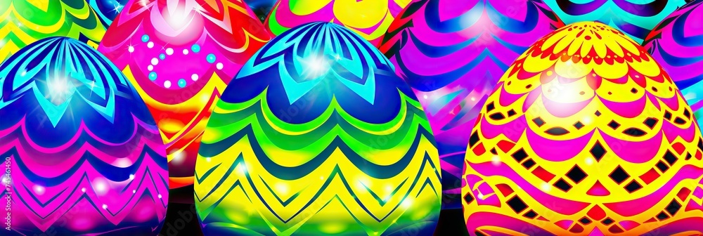 Fototapete a vibrant assortment of brightly colored eggs are arranged neatly next to each other, showcasing a b