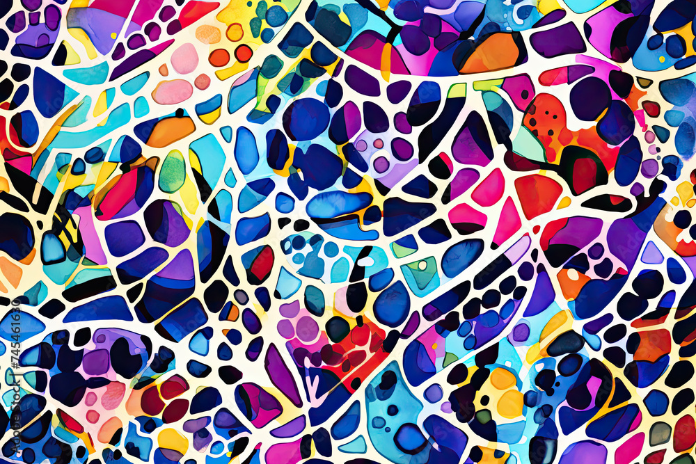Aufkleber A vibrant painting filled with an array of colorful shapes blending and dancing across the canvas in a harmonious and captivating display