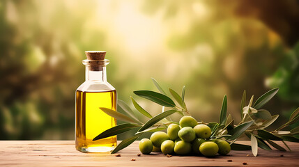 Fresh olive oil, olives background