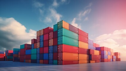 Fototapeta premium Colorful Container Cargos, Shipment Concept, Realistic Light and Color Usage, Piles and Stacks Image