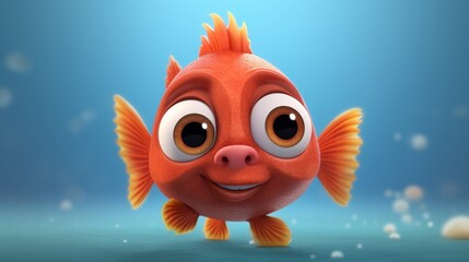 A cute cartoon baggier fish character Ai Generative