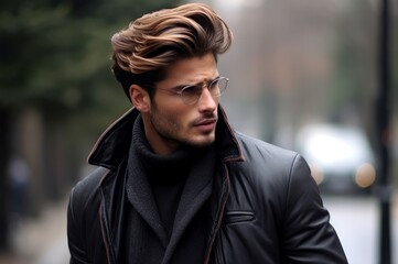 Modern Man fashionable hairstyle. Happy people male young guy. Generate Ai