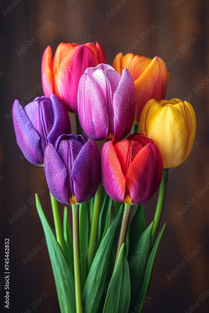 Poster a vibrant vase overflows with colorful flowers, making a striking display on the table