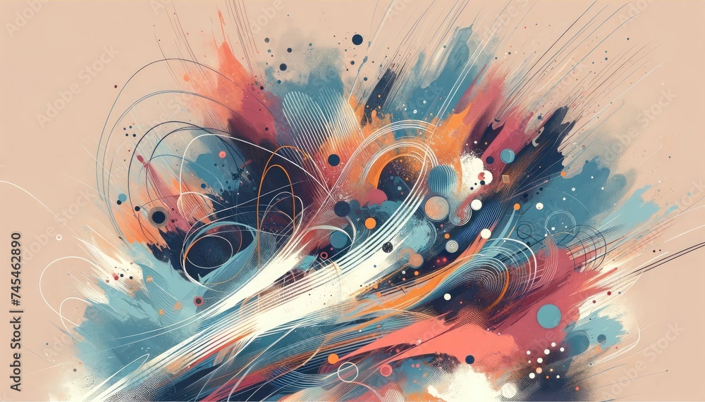Aufkleber A vibrant and intricate design of various colors intertwining and swirling against a neutral beige background, creating a mesmerizing and harmonious visual experience