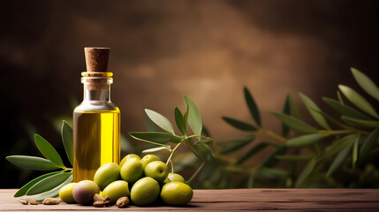 Fresh olive oil, olives background