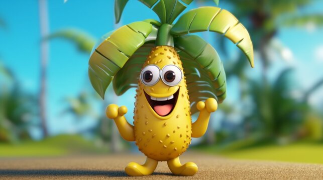 A cute cartoon banana tree character Ai Generative
