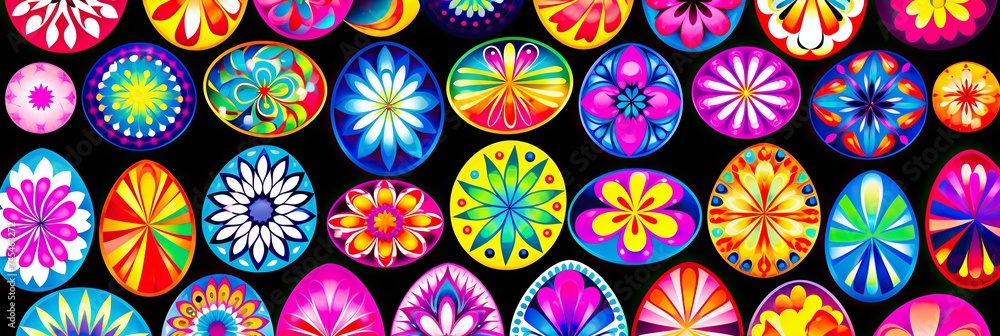 Aufkleber a vibrant group of colorful eggs are lined up next to each other, showcasing a variety of hues and p